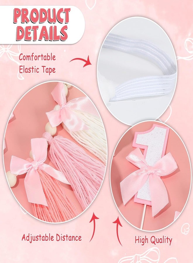 Lonfliness 3 Pcs Pink Bow 1st High Chair Banner Baby Girl First Birthday Party Decoration Set Pink Bow Cone Hat One High Chair Banner Cake Topper for Baby Shower Princess 1st Birthday Party Supplies - Image 4